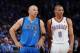 OKLAHOMA CITY, OK - APRIL 28: A close up shot of Jason Kidd #2 of the Dallas Mavericks and Russell Westbrook #0 of the Oklahoma City Thunder in Game One of the Western Conference Quarterfinals during the 2012 NBA Playoffs on April 28, 2012 at the Chesapeake Energy Arena in Oklahoma City, Oklahoma. NOTE TO USER: User expressly acknowledges and agrees that, by downloading and/or using this Photograph, user is consenting to the terms and conditions of the Getty Images License Agreement. Mandatory Copyright Notice: Copyright 2012 NBAE (Photo by Garrett W. Ellwood/NBAE via Getty Images)
