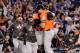 LOS ANGELES, CA - NOVEMBER 01: Brian McCann #16 and Charlie Morton #50 of the Houston Astros celebrate with teammates after defeating the Los Angeles Dodgers in game seven with a score of 5 to 1 to win the 2017 World Series at Dodger Stadium on November 1, 2017 in Los Angeles, California. (Photo by Harry How/Getty Images)