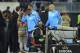 Marseille's French defender Patrice Evra (C) leaves the pitch after an incident with Marseille supporters before the start of the UEFA Europa League group I football match Vitoria SC vs Marseille at D. Afonso Henriques stadium in Guimaraes on November 2, 2017. / AFP PHOTO / MIGUEL RIOPA (Photo credit should read MIGUEL RIOPA/AFP/Getty Images)