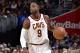 CLEVELAND, OH - OCTOBER 29: Dwyane Wade #9 of the Cleveland Cavaliers handles the ball during the game against the New York Knicks  on October 29. 2017 at Quicken Loans Arena in Cleveland, Ohio. NOTE TO USER: User expressly acknowledges and agrees that, by downloading and/or using this Photograph, user is consenting to the terms and conditions of the Getty Images License Agreement. Mandatory Copyright Notice: Copyright 2017 NBAE  (Photo by David Liam Kyle/NBAE via Getty Images)