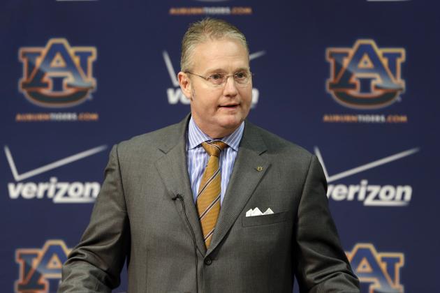 Auburn Athletic Director Jay Jacobs talks with reporters at Auburn University in Auburn, Ala., Sunday, Nov. 25, 2012. Jacobs announced the firing of football coach Gene Chizik following a 3-8 season. (AP Photo/Dave Martin)