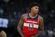 Washington Wizards forward Kelly Oubre Jr. (12) in the first half of an NBA basketball game Monday, Oct. 23, 2017, in Denver. (AP Photo/David Zalubowski)
