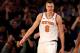 NEW YORK, NY - NOVEMBER 03: Kristaps Porzingis #6 of the New York Knicks reacts after a dunk in the fourth quarter against the Phoenix Suns at Madison Square Garden on November 3, 2017 in New York City. NOTE TO USER: User expressly acknowledges and agrees that, by downloading and or using this Photograph, user is consenting to the terms and conditions of the Getty Images License Agreement (Photo by Elsa/Getty Images)