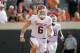 STILLWATER, OK - NOVEMBER 04: Quarterback Baker Mayfield #6 of the Oklahoma Sooners celebrates a touchdown against the Oklahoma State Cowboys at Boone Pickens Stadium on November 4, 2017 in Stillwater, Oklahoma. Oklahoma defeated Oklahoma State 62-52. (Photo by Brett Deering/Getty Images)