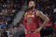CLEVELAND, OH - NOVEMBER 5: LeBron James #23 of the Cleveland Cavaliers looks on during the game against the Atlanta Hawks on November 5, 2017 at Quicken Loans Arena in Cleveland, Ohio. NOTE TO USER: User expressly acknowledges and agrees that, by downloading and or using this Photograph, user is consenting to the terms and conditions of the Getty Images License Agreement. Mandatory Copyright Notice: Copyright 2017 NBAE (Photo by David Liam Kyle/NBAE via Getty Images)