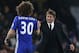 LONDON, ENGLAND - DECEMBER 31: Antonio Conte (R), Manager of Chelsea congratulates David Luiz (L) after the Premier League match between Chelsea and Stoke City at Stamford Bridge on December 31, 2016 in London, England. (Photo by Steve Bardens/Getty Images)