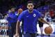Philadelphia 76ers' Jahlil Okafor dribbles the ball during prior to an NBA basketball game against the Atlanta Hawks, Wednesday, Nov. 1, 2017, in Philadelphia. Okafor, the No. 3 pick of the 2015 draft, wants out after the Sixers declined to pick up his fourth-year contract option for next season. (AP Photo/Michael Perez)