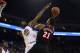 OAKLAND, CA - NOVEMBER 06: Kevin Durant #35 of the Golden State Warriors blocks a shot taken by Hassan Whiteside #21 of the Miami Heat at ORACLE Arena on November 6, 2017 in Oakland, California. NOTE TO USER: User expressly acknowledges and agrees that, by downloading and or using this photograph, User is consenting to the terms and conditions of the Getty Images License Agreement. (Photo by Ezra Shaw/Getty Images)