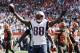New England Patriots tight end Martellus Bennett celebrates a touchdown catch against the Cleveland Browns in the first half of an NFL football game Sunday, Oct. 9, 2016, in Cleveland. (AP Photo/Ron Schwane)
