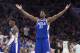 PHILADELPHIA, PA - NOVEMBER 3: Joel Embiid #21 of the Philadelphia 76ers reacts during a timeout against the Indiana Pacers at the Wells Fargo Center on November 3, 2017 in Philadelphia, Pennsylvania. NOTE TO USER: User expressly acknowledges and agrees that, by downloading and or using this photograph, User is consenting to the terms and conditions of the Getty Images License Agreement. (Photo by Mitchell Leff/Getty Images)