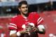 SANTA CLARA, CA - NOVEMBER 5: Jimmy Garoppolo #10 of the San Francisco 49ers warms up on the field prior to the game against the Arizona Cardinals at Levi's Stadium on November 5, 2017 in Santa Clara, California. The Cardinals defeated the 49ers 20-10. (Photo by Michael Zagaris/San Francisco 49ers/Getty Images)
