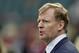 NFL Commissioner Roger Goodell stands on the field during the warm-up before an NFL football game between the Cleveland Browns and the Minnesota Vikings at Twickenham Stadium in London, Sunday Oct. 29, 2017. (AP Photo/Tim Ireland)