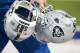 ORCHARD PARK, NY - OCTOBER 29: Oakland Raiders helmets are carried by equipment staff before the game against the Buffalo Bills at New Era Field on October 29, 2017 in Orchard Park, New York. Buffalo defeats Oakland 34-14. (Photo by Brett Carlsen/Getty Images) *** Local Caption ***