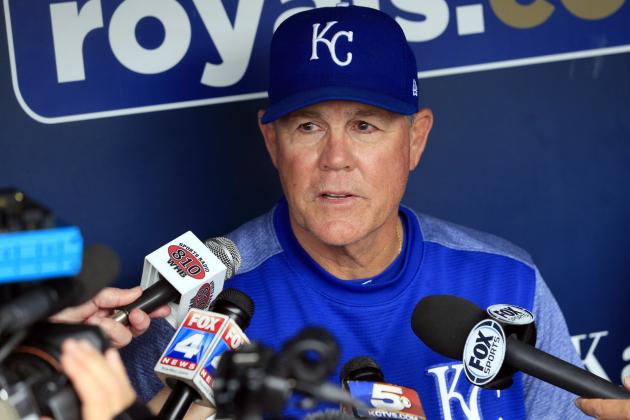 Kansas City Royals manager Ned Yost talks with reporters before a baseball game against the Tampa Bay Rays at Kauffman Stadium in Kansas City, Mo., Tuesday, Aug. 29, 2017. (AP Photo/Orlin Wagner)