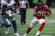 Atlanta Falcons running back Tevin Coleman (26) runs the ball against the Dallas Cowboys during an NFL football game, Sunday, November 12, 2017, in Atlanta. The Falcons won 27-7. (Jeff Haynes/AP Images for Panini)