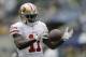 San Francisco 49ers wide receiver Marquise Goodwin holds the football during warmups before an NFL football game against the Seattle Seahawks, Sunday, Sept. 17, 2017, in Seattle. (AP Photo/John Froschauer)