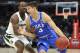 Duke guard Grayson Allen (3) drives on Michigan State guard Joshua Langford during the first half of an NCAA college basketball game Tuesday, Nov. 14, 2017, in Chicago. (AP Photo/Paul Beaty)