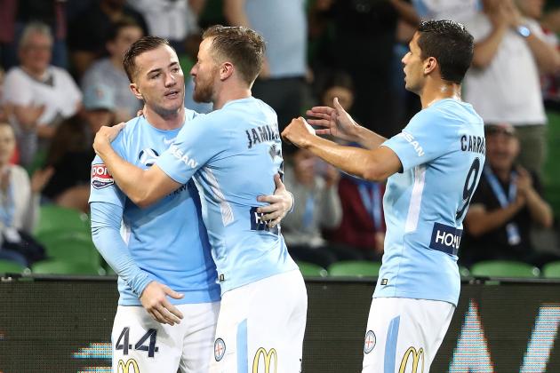 MELBOURNE, AUSTRALIA - NOVEMBER 12:  Ross McCormack of the City celebrates after he scored his penalty kick during the round six A-League match between Melbourne City and the Western Sydney Wanderers at AAMI Park on November 12, 2017 in Melbourne, Australia.  (Photo by Robert Cianflone/Getty Images)
