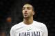 Utah Jazz's Rudy Gobert warms up before an NBA basketball game against the Toronto Raptors Friday, Nov. 3, 2017, in Salt Lake City. (AP Photo/Kim Raff)