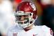 LAWRENCE, KS - NOVEMBER 18: Quarterback Baker Mayfield #6 of the Oklahoma Sooners reacts after a touchdown during the game against the Kansas Jayhawks at Memorial Stadium on November 18, 2017 in Lawrence, Kansas. (Photo by Jamie Squire/Getty Images)