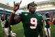 MIAMI GARDENS, FL - NOVEMBER 18: Chad Thomas #9 of the Miami Hurricanes looks on after winning a game against the Virginia Cavaliers at Hard Rock Stadium on November 18, 2017 in Miami Gardens, Florida. (Photo by Mike Ehrmann/Getty Images)