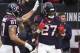 Houston Texans running back D'Onta Foreman (27) celebrates with teammates after a touchdown run during the second half of an NFL football game against the Arizona Cardinals, Sunday, Nov. 19, 2017, in Houston. (AP Photo/Eric Christian Smith)