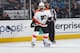 SAN JOSE, CA - OCTOBER 4: Radko Gudas #3 of the Philadelphia Flyers looks on during a NHL game against the San Jose Sharks at SAP Center at San Jose on October 4, 2017 in San Jose, California. (Photo by Rocky W. Widner/NHL/Getty Images)