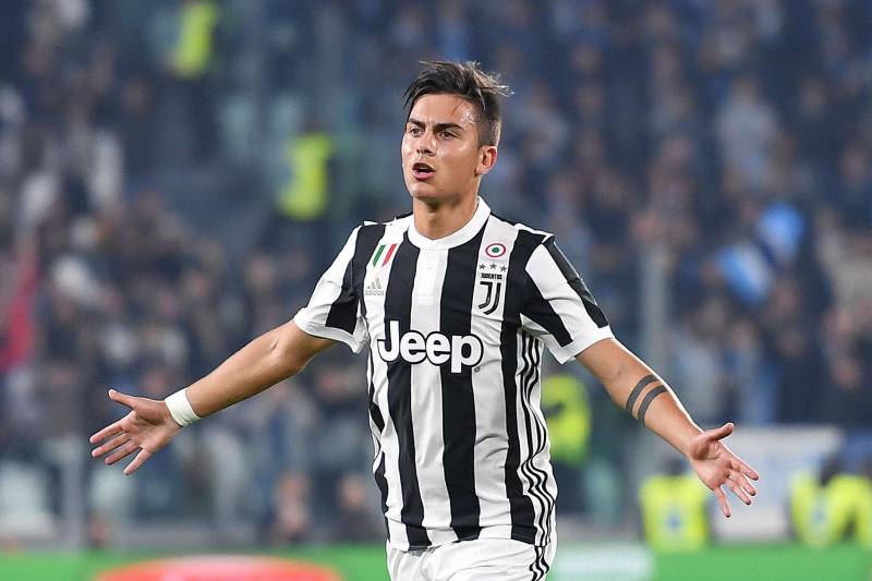 Juventus' Paulo Dybala celebrates after scoring during the Serie A soccer match between Juventus and Spal at the Allianz Stadium in Turin, Italy, Wednesday, Oct. 25, 2017. (Alessandro Di Marco/ANSA via AP)