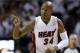 FILE - In a Friday, May 30, 2014 file photo, Miami Heat guard Ray Allen gestures after scoring a three-point basket during the first half Game 6 in the NBA basketball playoffs Eastern Conference finals against the Indiana Pacers, in Miami. Allen announced his retirement from the NBA on Tuesday, Nov. 1, 2016, ending a career that saw him make more 3-pointers than any player in league history and win championships with Boston and Miami. (AP Photo/Lynne Sladky, File)