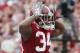 Alabama running back Damien Harris celebrates after scoring a touchdown during the first half an NCAA college football game against Tennessee, Saturday, Oct. 21, 2017, in Tuscaloosa, Ala. (AP Photo/Brynn Anderson)