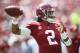 Alabama quarterback Jalen Hurts throws the ball before an NCAA college football game against Fresno State, Saturday, Sept. 9, 2017, in Tuscaloosa, Ala. (AP Photo/Brynn Anderson)