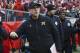 Michigan head coach Jim Harbaugh leads his team to the field before an NCAA college football game against Wisconsin Saturday, November 18, 2017, in Madison, Wisconsin. (AP Photo / Morry Gash)