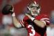 San Francisco 49ers quarterback C.J. Beathard (3) warms up before an NFL football game against the New York Giants in Santa Clara, Calif., Sunday, Nov. 12, 2017. (AP Photo/Marcio Jose Sanchez)