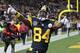 Pittsburgh Steelers wide receiver Antonio Brown celebrates after he made a touchdown catch during an NFL football game against the Tennessee Titans in Pittsburgh, Thursday, Nov. 16, 2017, in Pittsburgh. (AP Photo/Keith Srakocic)