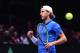 France's Lucas Pouille reacts during his during his singles rubber 5 match against Belgium's Steve Darcis at the Davis Cup World Group final tennis match between France and Belgium at The Pierre Mauroy Stadium in Villeneuve d'Ascq near Lille on November 26, 2017. / AFP PHOTO / Philippe HUGUEN (Photo credit should read PHILIPPE HUGUEN/AFP/Getty Images)