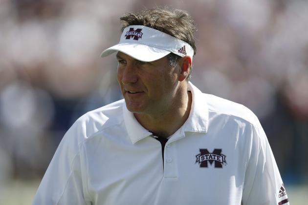 STARKVILLE, MS - OCTOBER 14:  Head coach Dan Mullen of the Mississippi State Bulldogs reacts during a game against the Brigham Young Cougars at Davis Wade Stadium on October 14, 2017 in Starkville, Mississippi.  (Photo by Jonathan Bachman/Getty Images)
