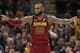 Cleveland Cavaliers' LeBron James gives instructions to players in the second half of an NBA basketball game against the Brooklyn Nets, Wednesday, Nov. 22, 2017, in Cleveland. (AP Photo/Tony Dejak)