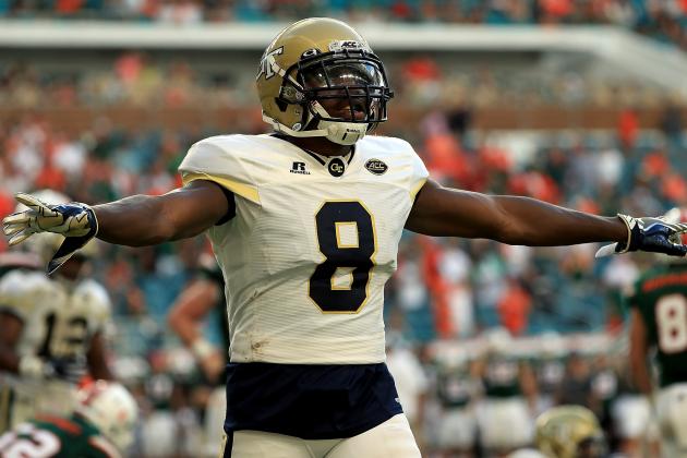 MIAMI GARDENS, FL - OCTOBER 14: Step Durham #8 of the Georgia Tech Yellow Jackets reacts to a play during a game against the Miami Hurricanes at Sun Life Stadium on October 14, 2017 in Miami Gardens, Florida.  (Photo by Mike Ehrmann/Getty Images)