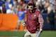 Florida State head coach Jimbo Fisher watches play against Florida during the second half of an NCAA college football game, Saturday, Nov. 25, 2017, in Gainesville, Fla. Florida State won 38-22. (AP Photo/John Raoux)