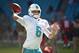 MIAMI GARDENS, FL - NOVEMBER 19: Jay Cutler #6 of the Miami Dolphins warms up prior to a game against the Tampa Bay Buccaneers at Hard Rock Stadium on November 19, 2017 in Miami Gardens, Florida. (Photo by Mark Brown/Getty Images)