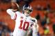LANDOVER, MD - NOVEMBER 23: Quarterback Eli Manning #10 of the New York Giants warms up before the start of the Giants game against the Washington Redskins at FedExField on November 23, 2017 in Landover, Maryland. (Photo by Rob Carr/Getty Images)