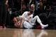 NEW YORK, NY - NOVEMBER 29: Kristaps Porzingis #6 of the New York Knicks is injured during the 1st quarter of the game against the Miami Heat on November 29, 2017 at Madison Square Garden in New York, New York. NOTE TO USER: User expressly acknowledges and agrees that, by downloading and or using this Photograph, user is consenting to the terms and conditions of the Getty Images License Agreement. Mandatory Copyright Notice: Copyright 2017 NBAE (Photo by Nathaniel S. Butler/NBAE via Getty Images)