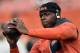 FILE - In this Sept. 1, 2016, file photo, Cleveland Browns wide receiver Josh Gordon warms up before an NFL preseason football game against the Chicago Bears in Cleveland. Revealing he was “scared for my life,” suspended Browns wide receiver Josh Gordon is making his case to be reinstated by the NFL. Gordon, who was indefinitely suspended by the league before the 2015 season following another violation of the league’s substance-abuse policy, detailed his life-long drug abuse, the depths of his addiction and determination to turn his life around in a video released Tuesday, Oct. 10, 2017, on “Uninterrupted,” a media platform for athletes produced by NBA star LeBron James. (AP Photo/David Richard, File)