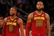 NEW YORK, NY - NOVEMBER 13: (NEW YORK DAILIES OUT) LeBron James #23 and Dwyane Wade #9 of the Cleveland Cavaliers look on against the New York Knicks at Madison Square Garden on November 13, 2017 in New York City. The Cavaliers defeated the Knicks 104-101. NOTE TO USER: User expressly acknowledges and agrees that, by downloading and/or using this Photograph, user is consenting to the terms and conditions of the Getty Images License Agreement. (Photo by Jim McIsaac/Getty Images)