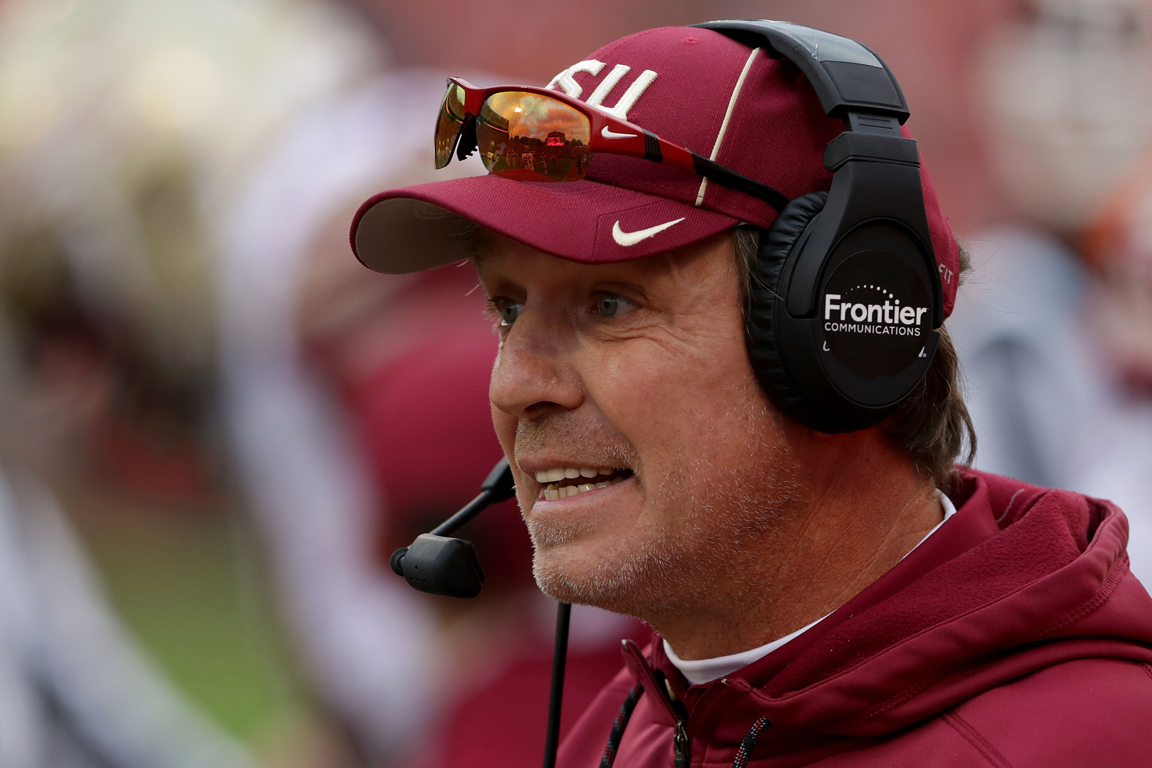 CLEMSON, SC - NOVEMBER 11: Head coach Jimbo Fisher of the Florida State Seminoles reacts on the sidelines during their game against the Clemson Tigers at Memorial Stadium on November 11, 2017 in Clemson, South Carolina. (Photo by Streeter Lecka/Getty Images)