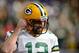 MINNEAPOLIS, MN - OCTOBER 15: Aaron Rodgers #12 of the Green Bay Packers looks on before the game against the Minnesota Vikings on October 15, 2017 at US Bank Stadium in Minneapolis, Minnesota. (Photo by Hannah Foslien/Getty Images)