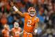 CHARLOTTE, NC - DECEMBER 02: Kelly Bryant #2 of the Clemson Tigers reacts after a touchdown against the Miami Hurricanes in the third quarter during the ACC Football Championship at Bank of America Stadium on December 2, 2017 in Charlotte, North Carolina. (Photo by Streeter Lecka/Getty Images)