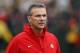 Ohio State head coach Urban Meyer stands on the field before an NCAA college football game against Iowa, Saturday, Nov. 4, 2017, in Iowa City, Iowa. (AP Photo/Charlie Neibergall)