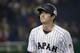 Japan's pinch hitter Shohei Otani reacts after a strikeout swinging in the eighth inning of an international exhibition series baseball game against Mexico at Tokyo Dome in Tokyo Thursday, Nov. 10, 2016. (AP Photo/Shizuo Kambayashi)