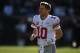 OAKLAND, CA - DECEMBER 03: Eli Manning #10 of the New York Giants runs off the field after the coin toss during their NFL game against the Oakland Raiders at Oakland-Alameda County Coliseum on December 3, 2017 in Oakland, California. (Photo by Thearon W. Henderson/Getty Images)